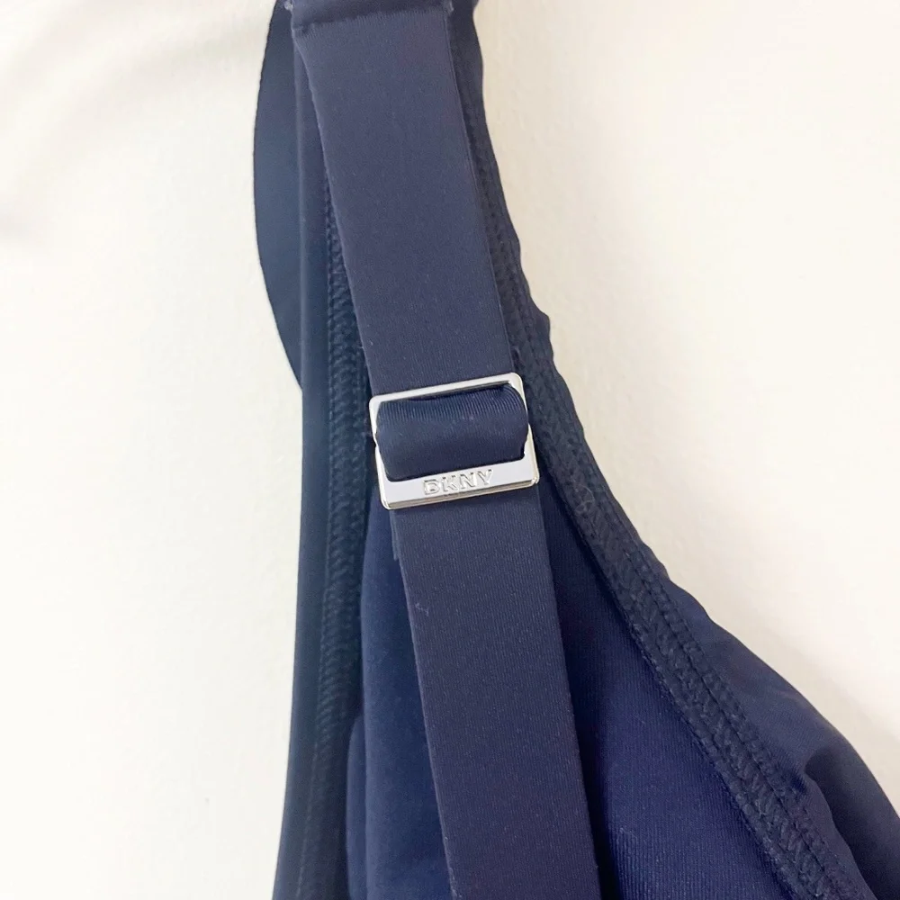 Dkny Blue Ruffled One Piece Swimsuit V Neck Adjustable Strap Size Small NWT - Picture 6 of 11